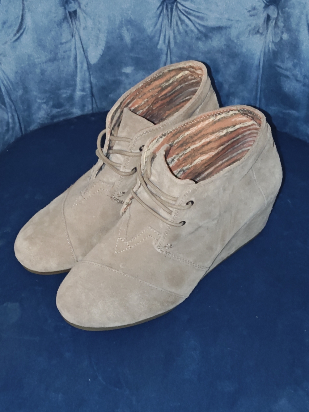Toms Taupe Suede Lace-Up Wedge Ankle Boots